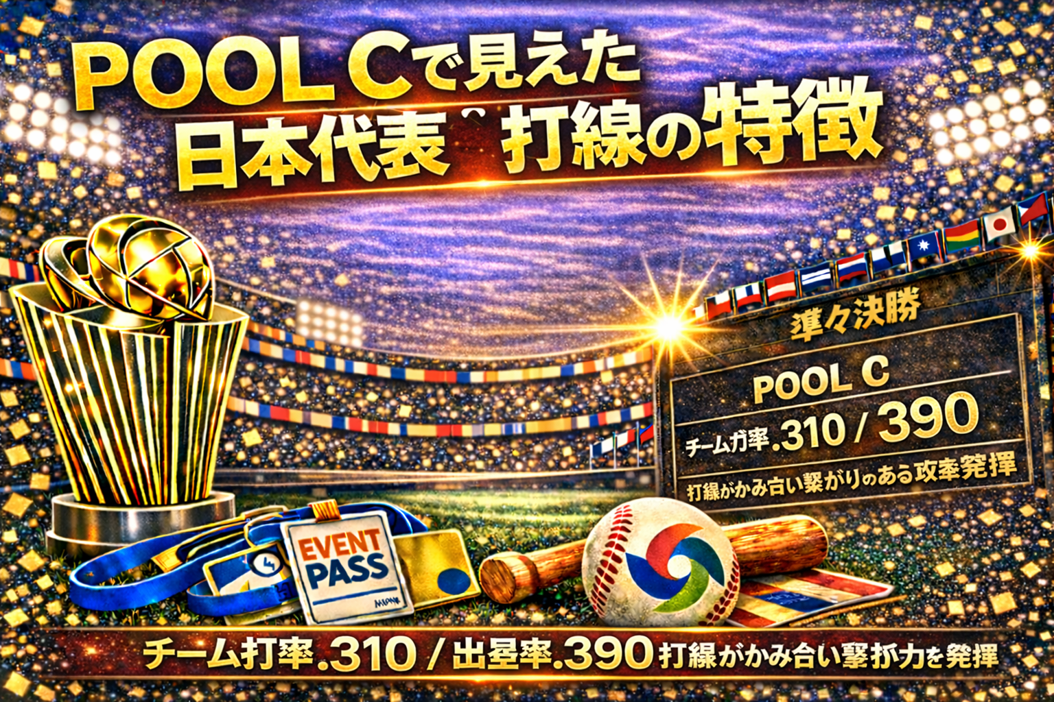 WBC2026 POOL Cで見えた日本代表打線の特徴を解説するアイキャッチ画像｜チーム打率.310・出塁率.390