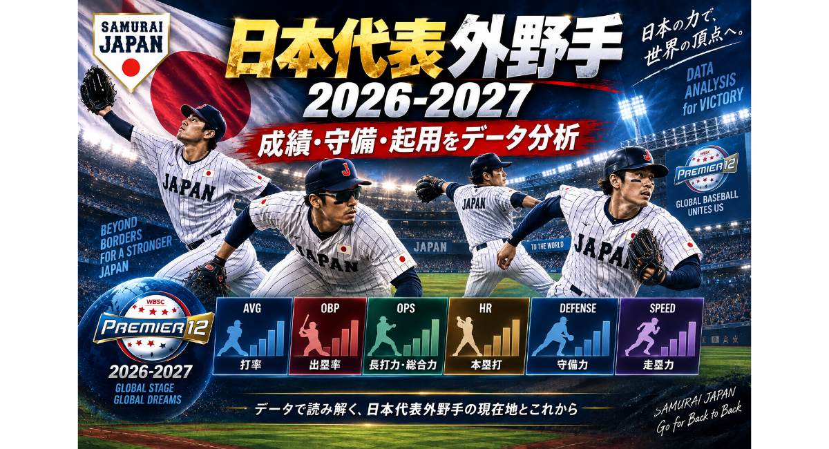 日本代表外野手2026-2027の成績・守備・起用をデータ分析したアイキャッチ画像